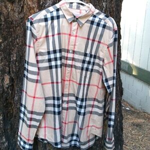 Mens Burberry Brit plaid button down shirt.Size LG